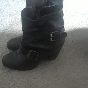 Brown buckle booties